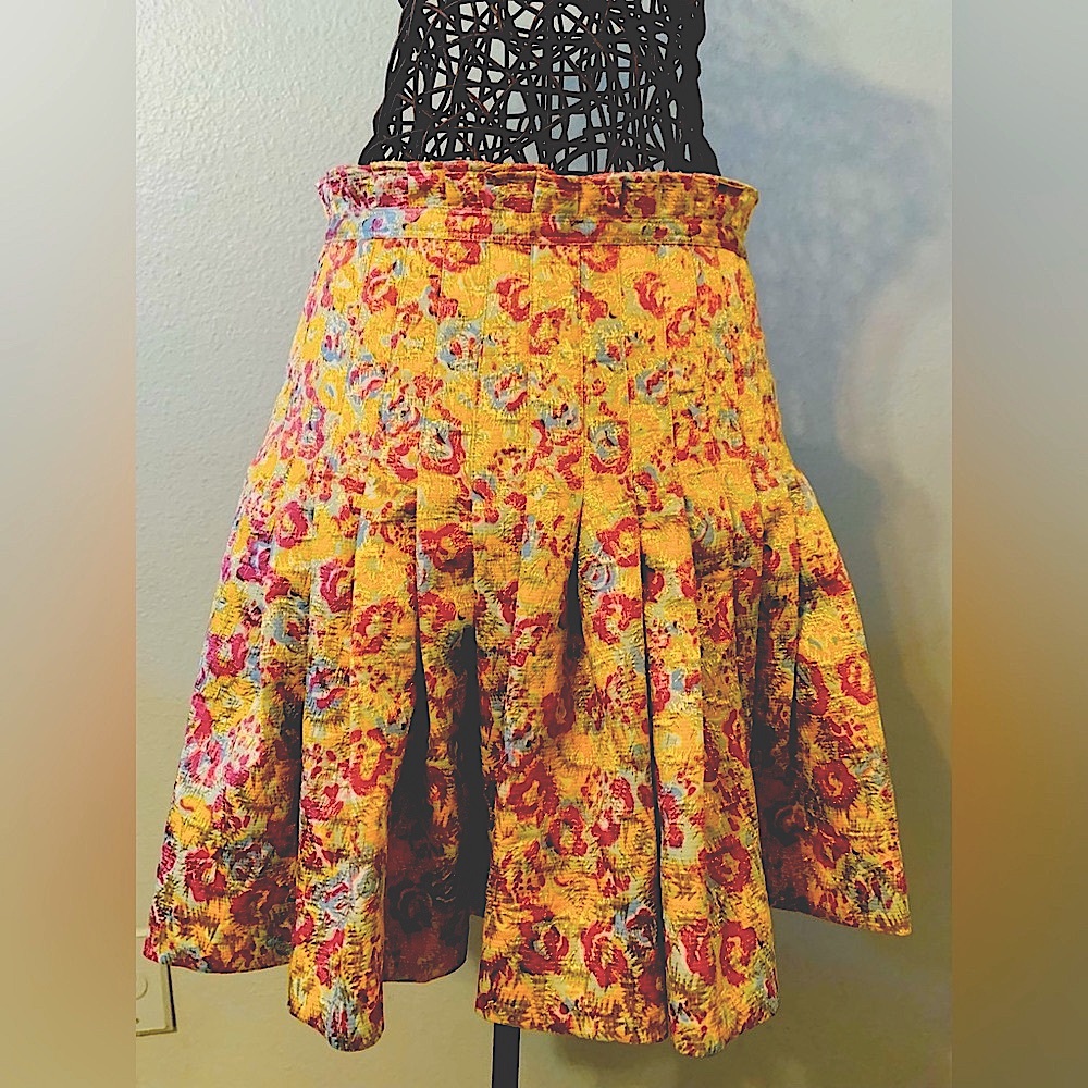 Zac Posen Women’s Yellow Floral Metallic Jacquard Brocade Mini Skirt.Sz 12